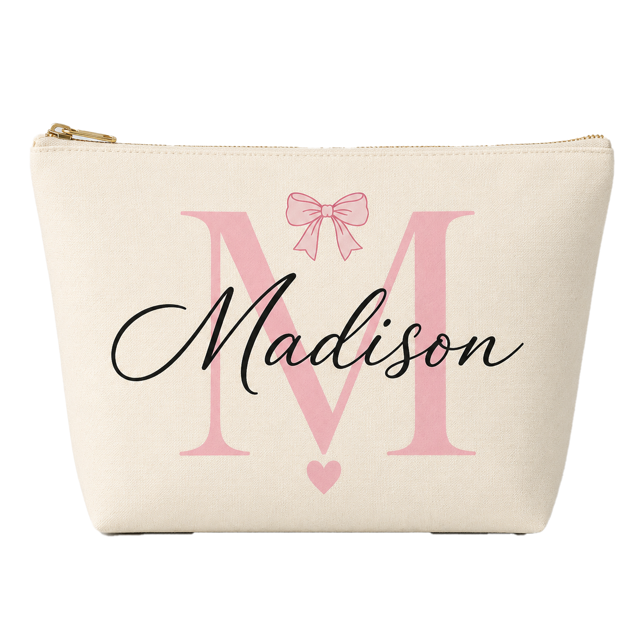 Cream and pink personalized monogram pouch