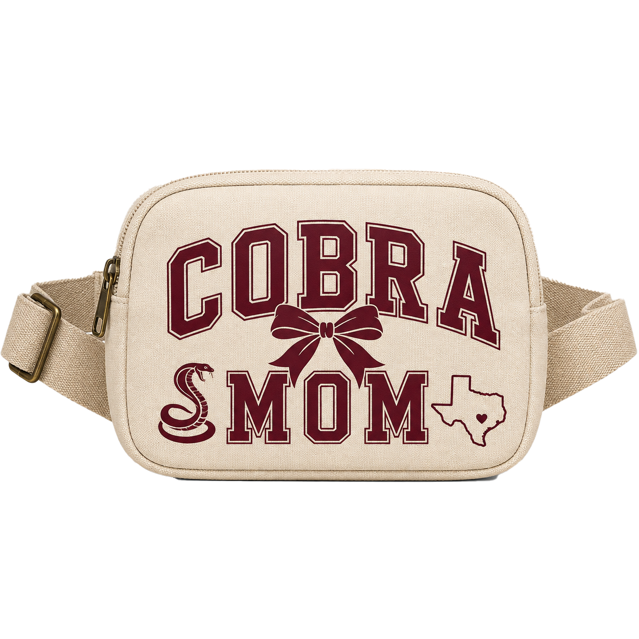 Personalized Cobra Mom crossbody bag in maroon and cream