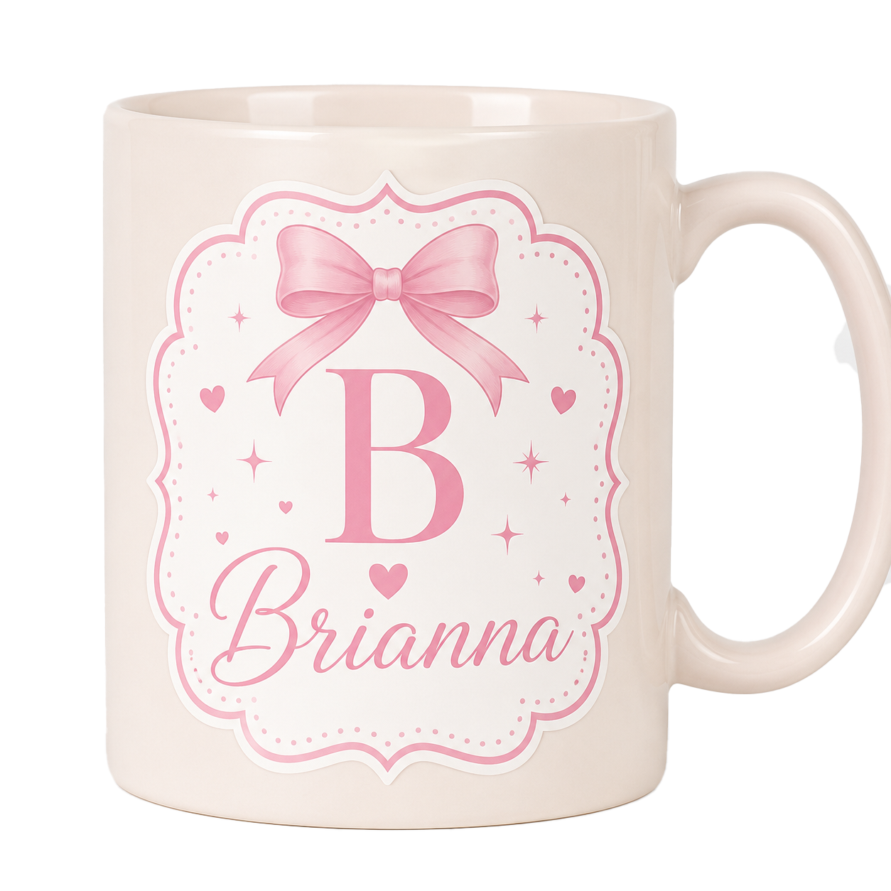 Pink initial and bow personalized mug