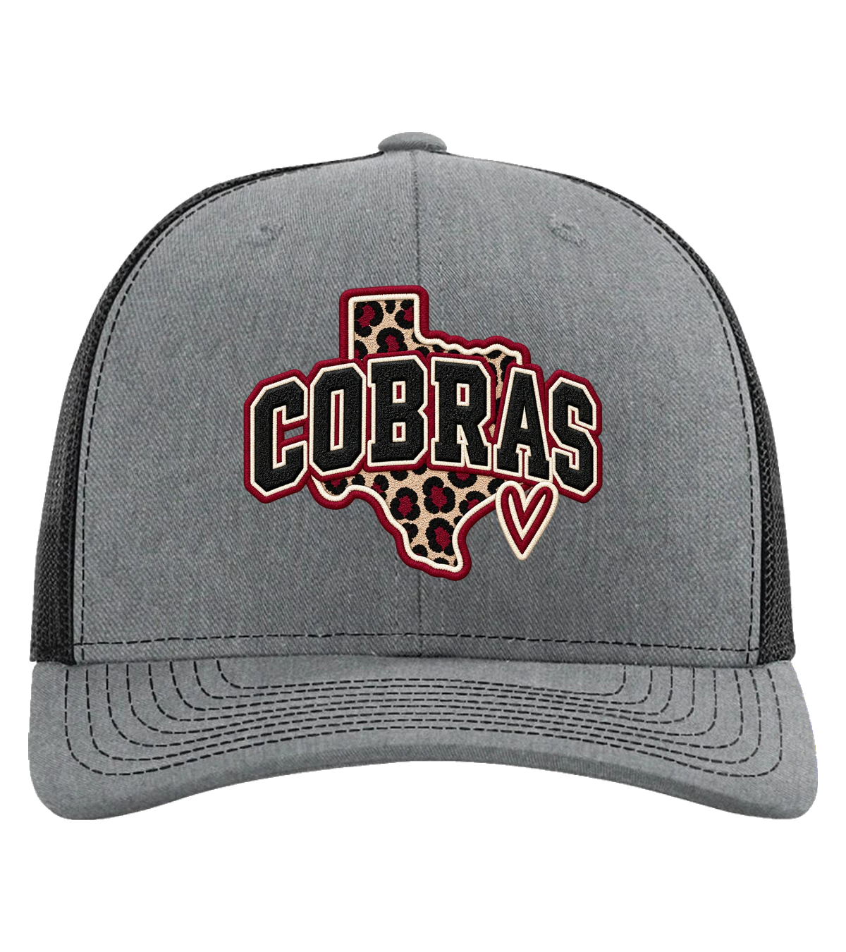Cobras With Texas Hat finished classic trucker hat example