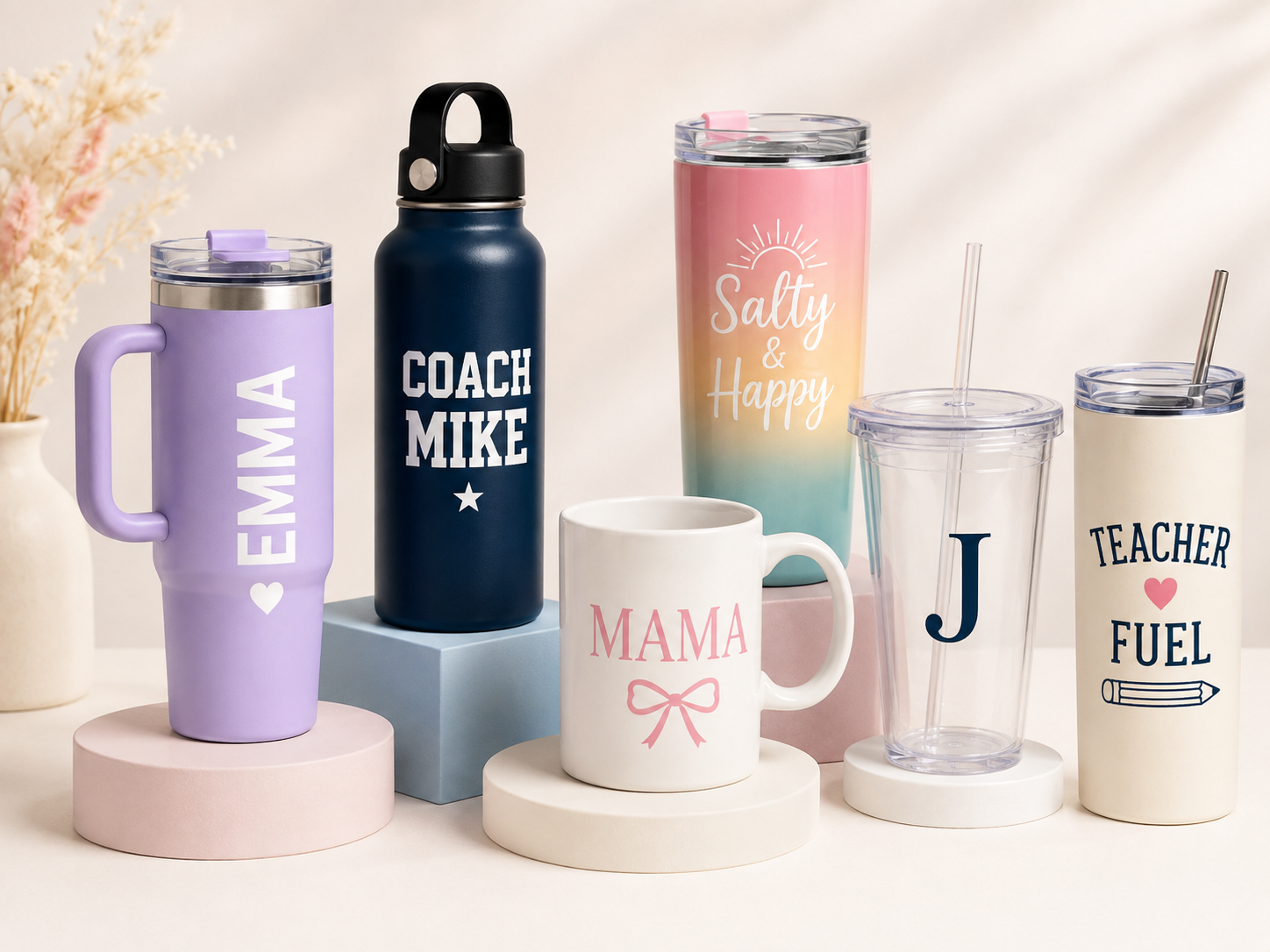 Personalized tumbler, mug, water bottle, and monogram cold cup ideas