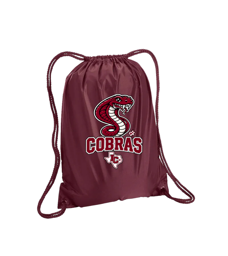 front view of Cobras Drawstring Bag on Maroon Liberty Bags 8881 Boston Drawstring Backpack