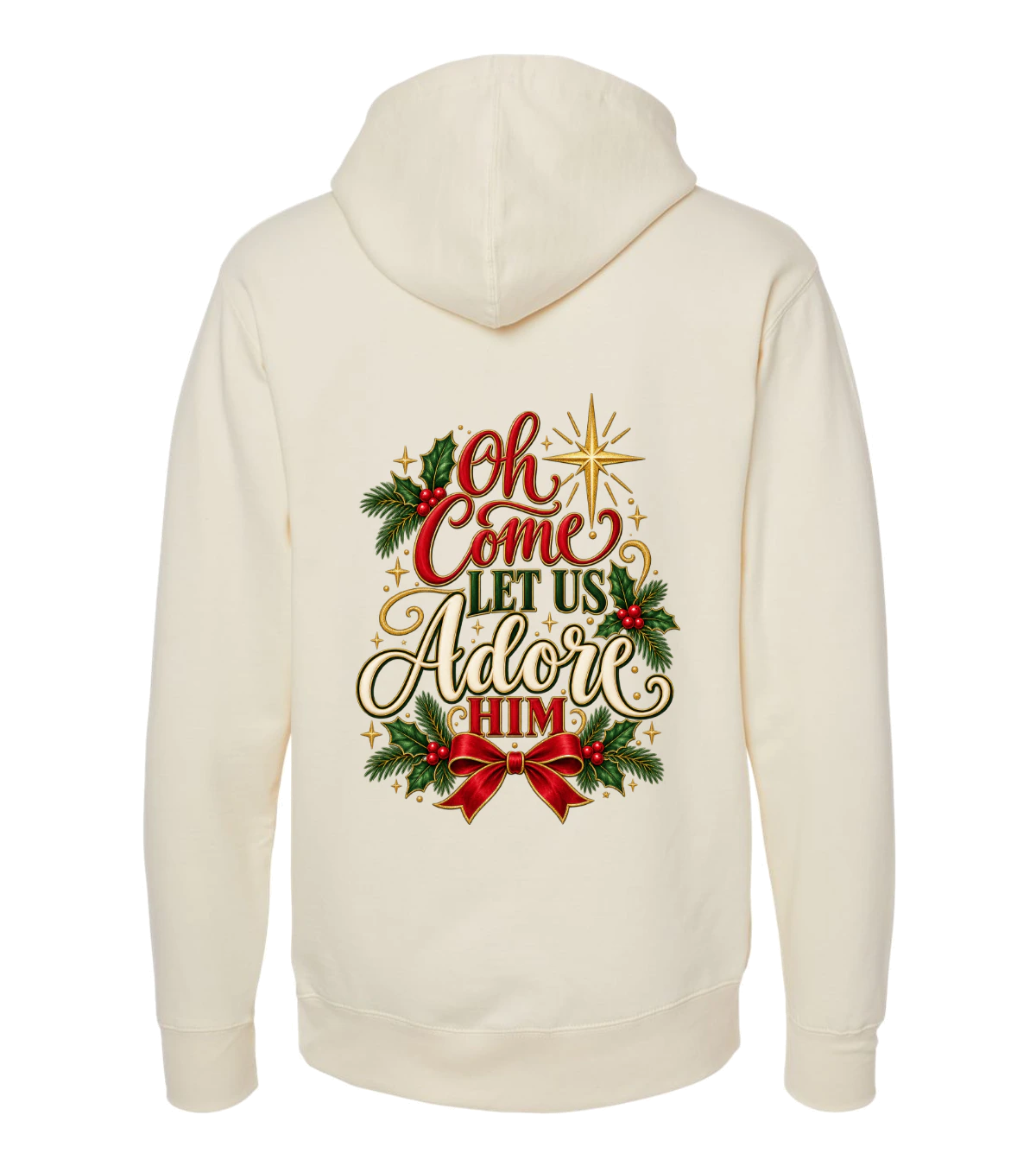 back preview of Oh Come Let Us Adore Him on Bone Hoodie