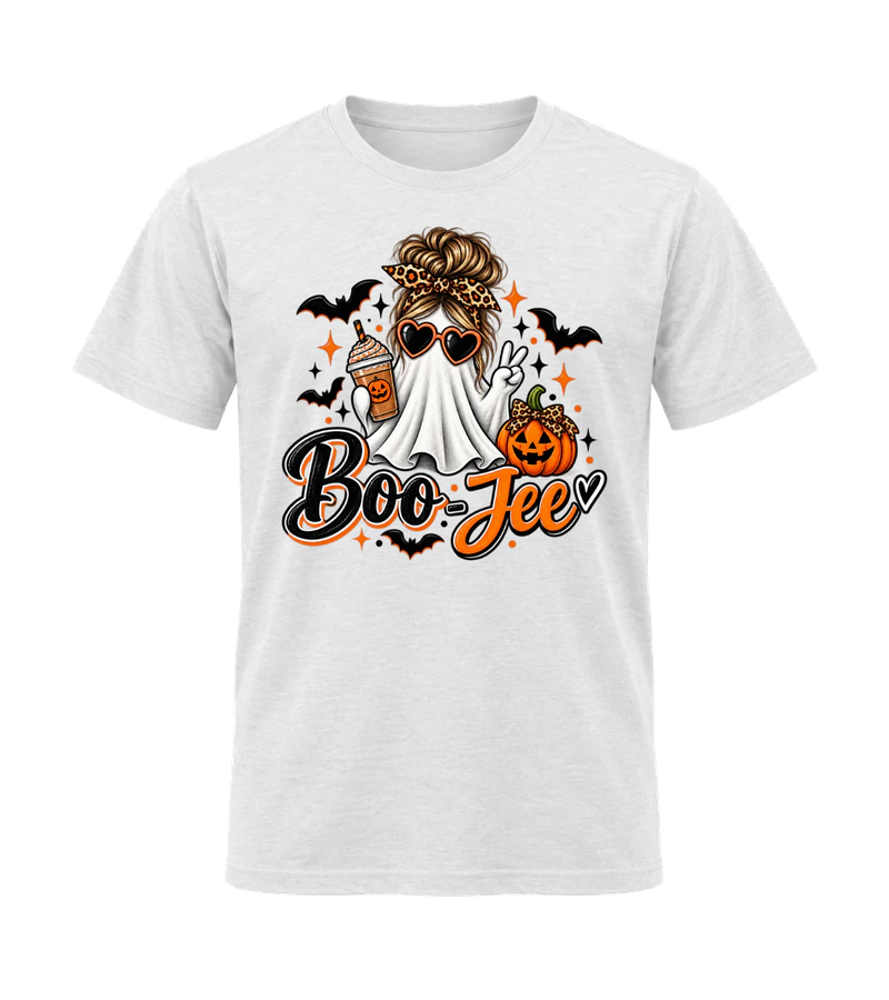 front view of Boo Jee on White Gildan 64000 Softstyle Shirt