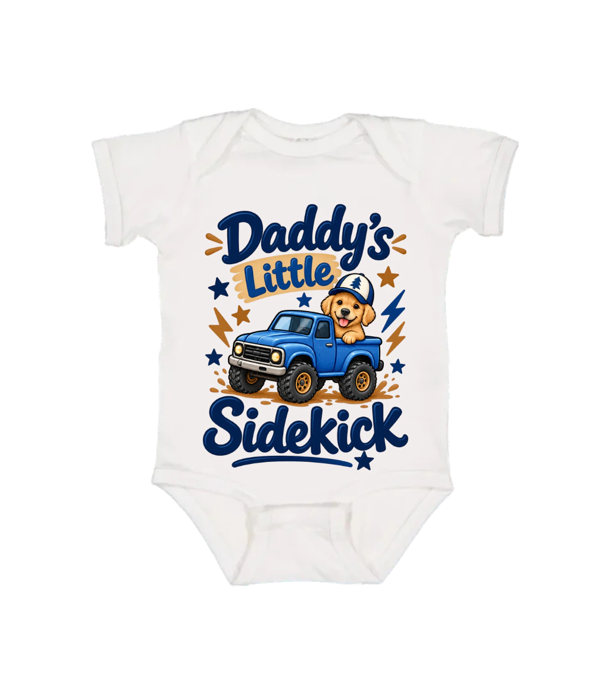 front preview of Daddys Little Sidekick Onesie on White Infant bodysuit
