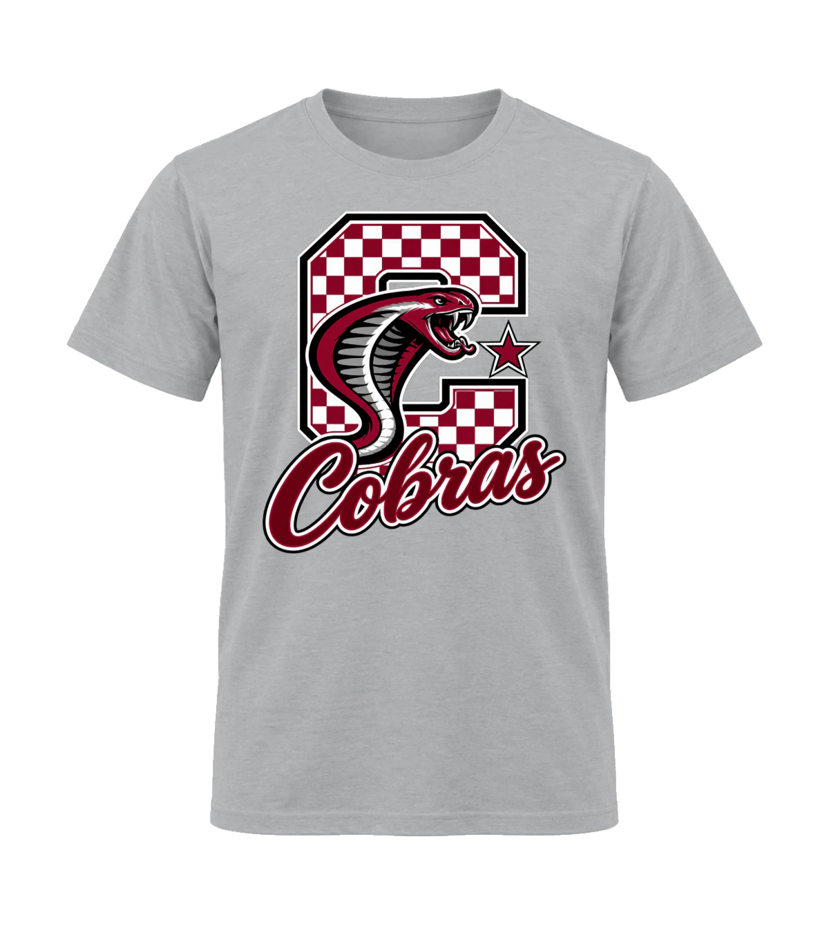 front preview of Cobras on Sport Gray T-shirt