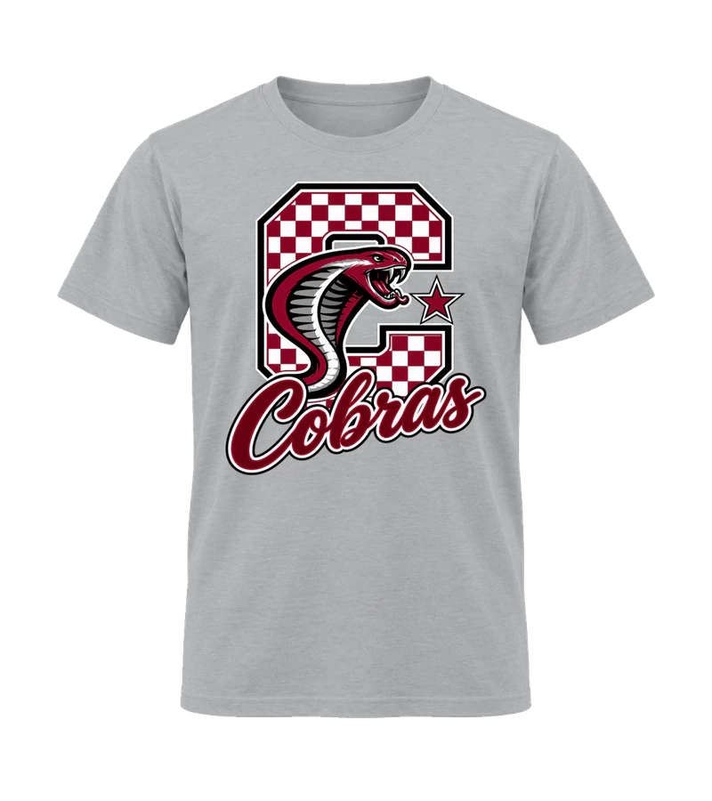 front view of Cobras on Sport Gray Gildan 64000 Softstyle Shirt