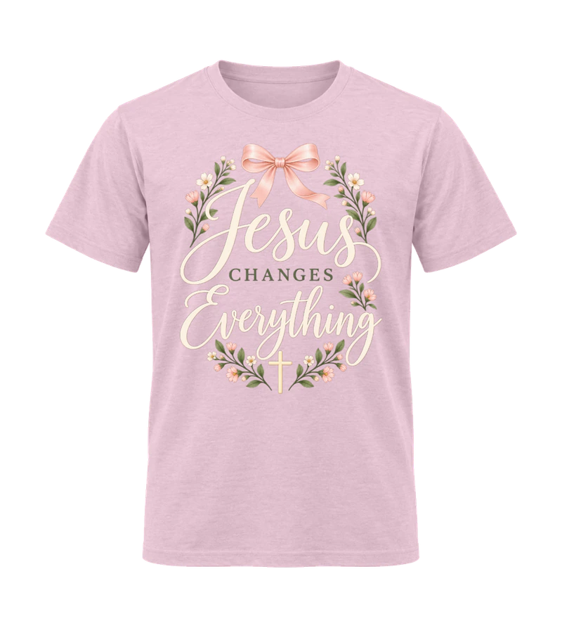 front view of Jesus Changes Everything on Light Pink Gildan 64000 Softstyle Shirt
