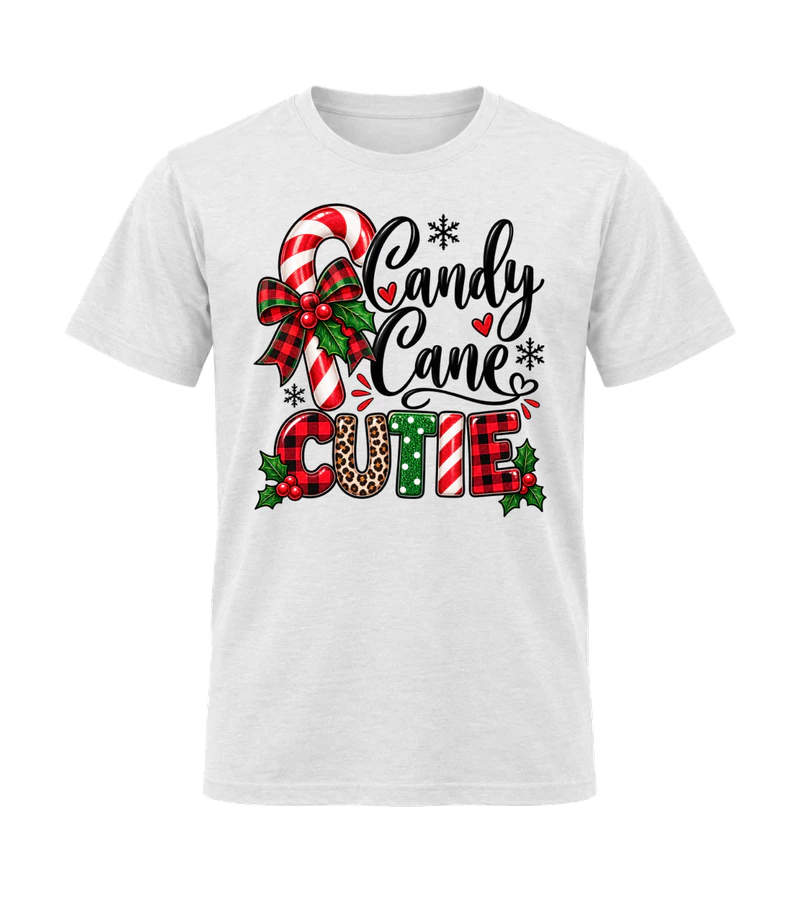 front view of Candy Cane Cutie on White Gildan 64000 Softstyle Shirt