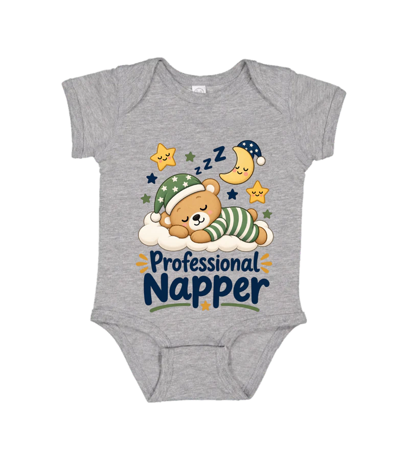 front view of Professional Napper Onesie on Heather Rabbit Skins 4424 Infant Fine Jersey Bodysuit