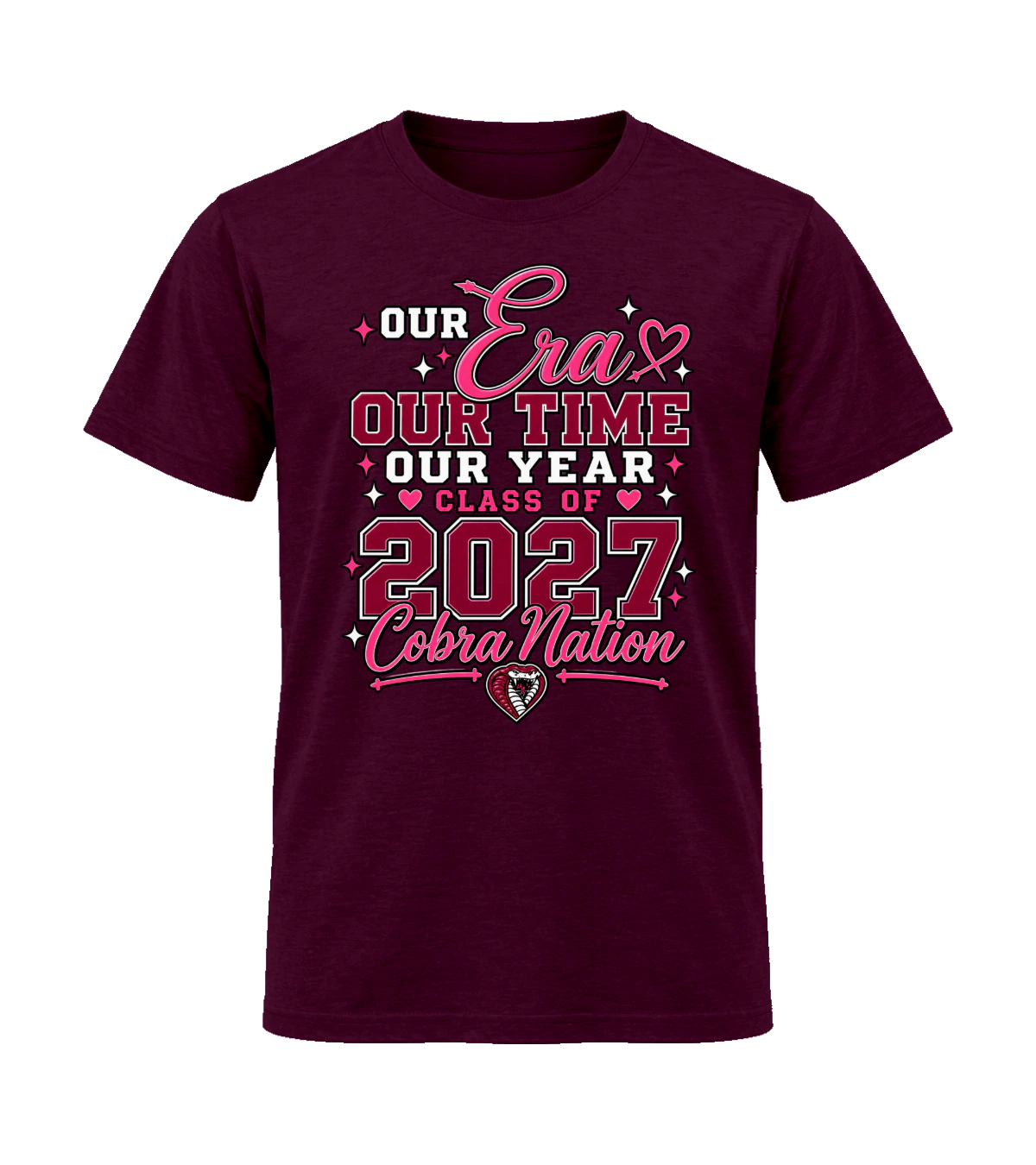 front preview of Our Era, Our Year on Maroon T-shirt