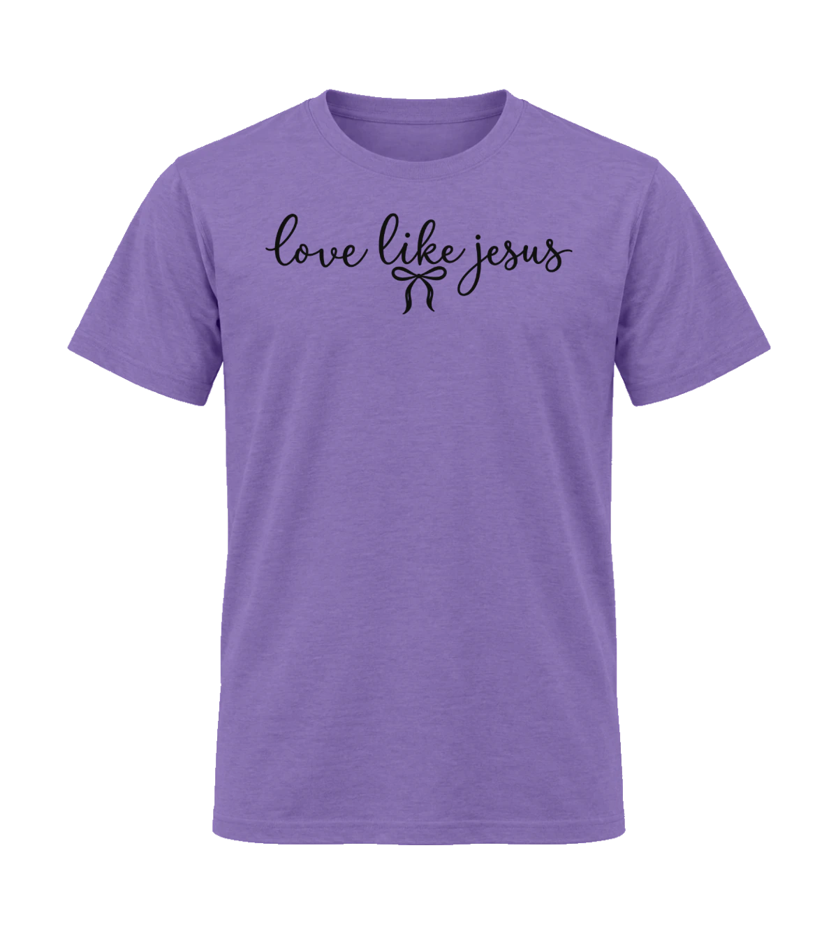 front preview of Love Like Jesus on Heather Purple T-shirt