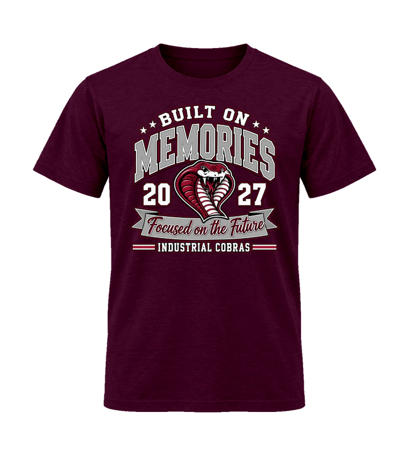 front view of Built on Memories on Maroon Gildan 64000 Softstyle Shirt