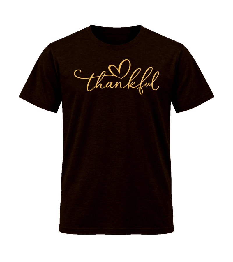 front view of Thankful on Dark Chocolate Gildan 64000 Softstyle Shirt