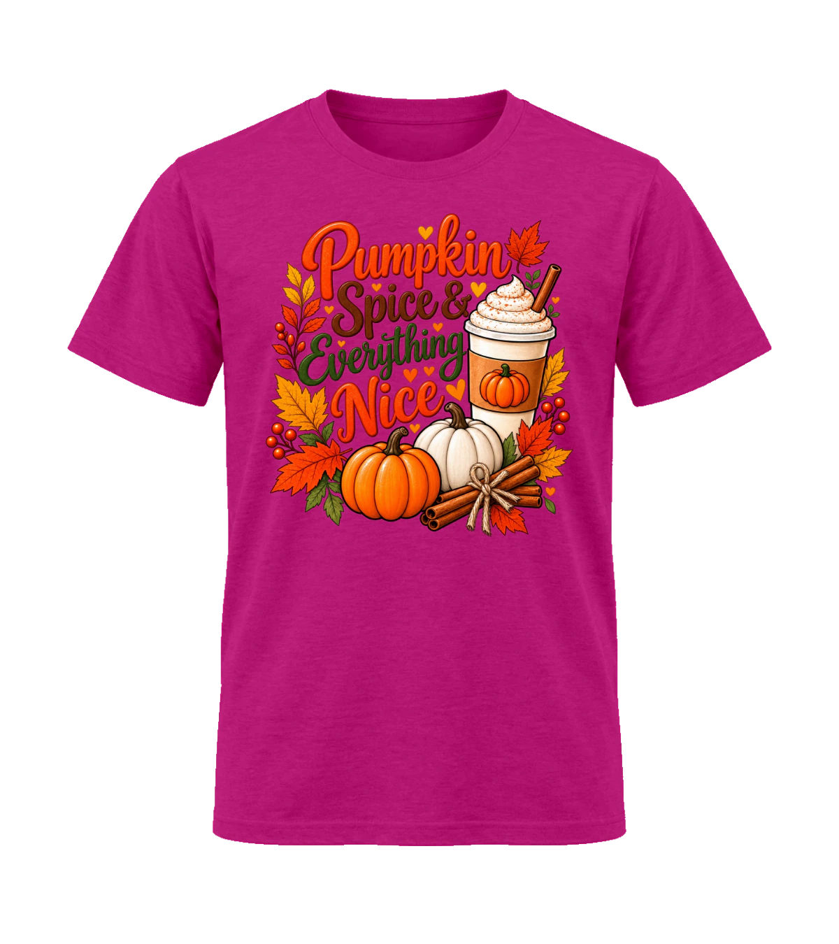 front preview of Pumpkin Spice & Everything Nice on Antique Heliconia T-shirt