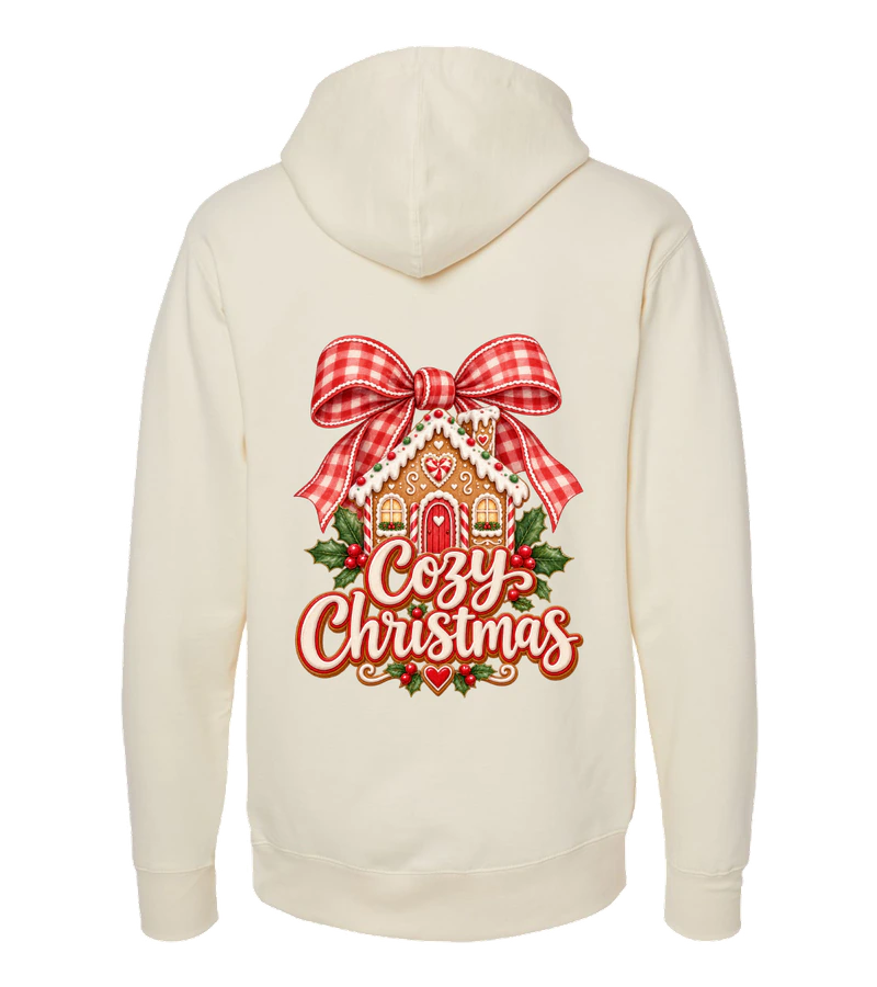 back view of Cozy Christmas on Bone Independent Trading Co. SS4500 Midweight Pullover Hoodie