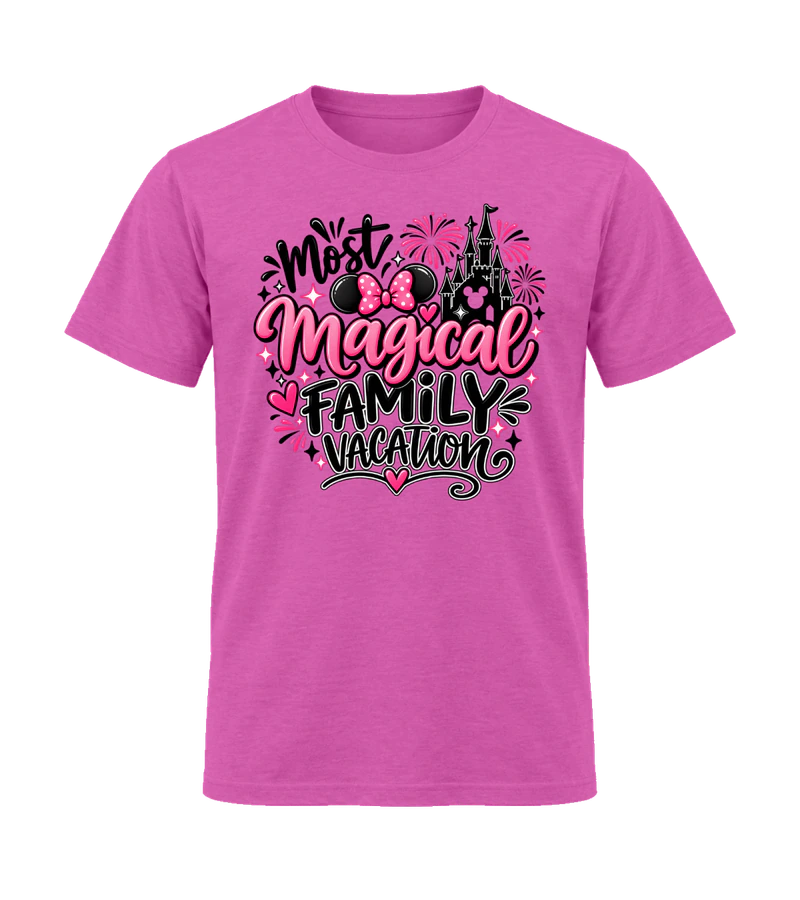 front view of Most Magical Family Vacation on Heather Berry Gildan 64000 Softstyle Shirt
