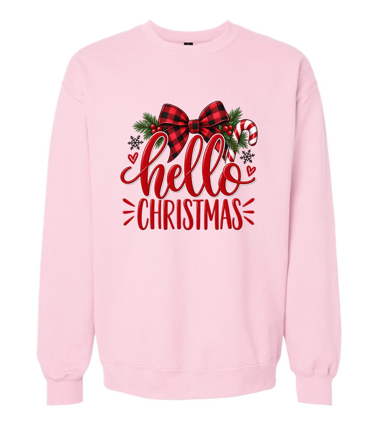front preview of Hello Christmas on Light Pink Crewneck sweatshirt