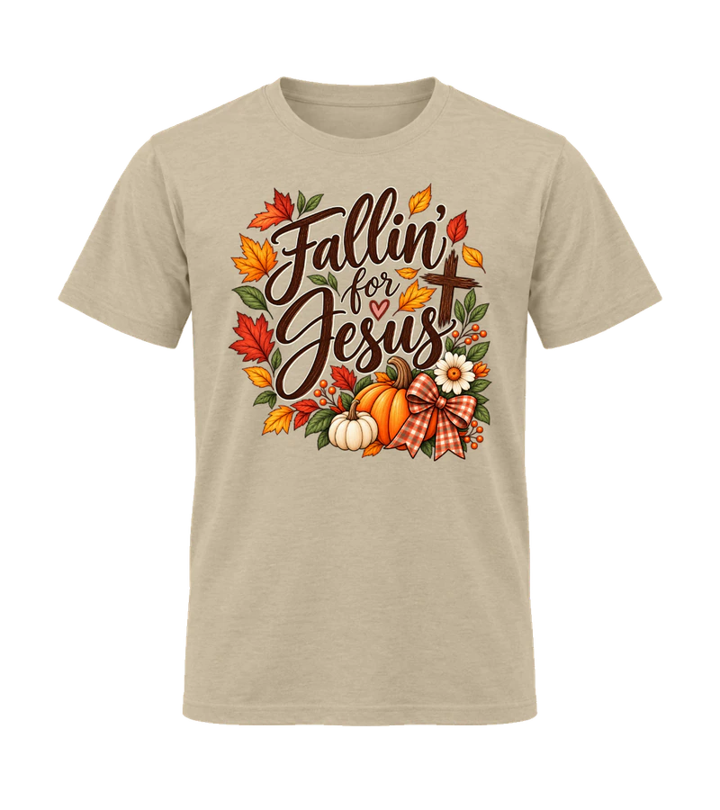front view of Fallin For Jesus on Sand Gildan 64000 Softstyle Shirt