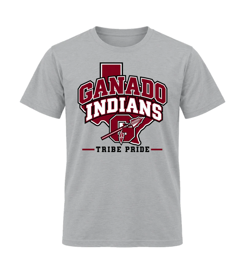 front view of Ganado Indians Tribe Pride on Sport Gray Gildan 64000 Softstyle Shirt