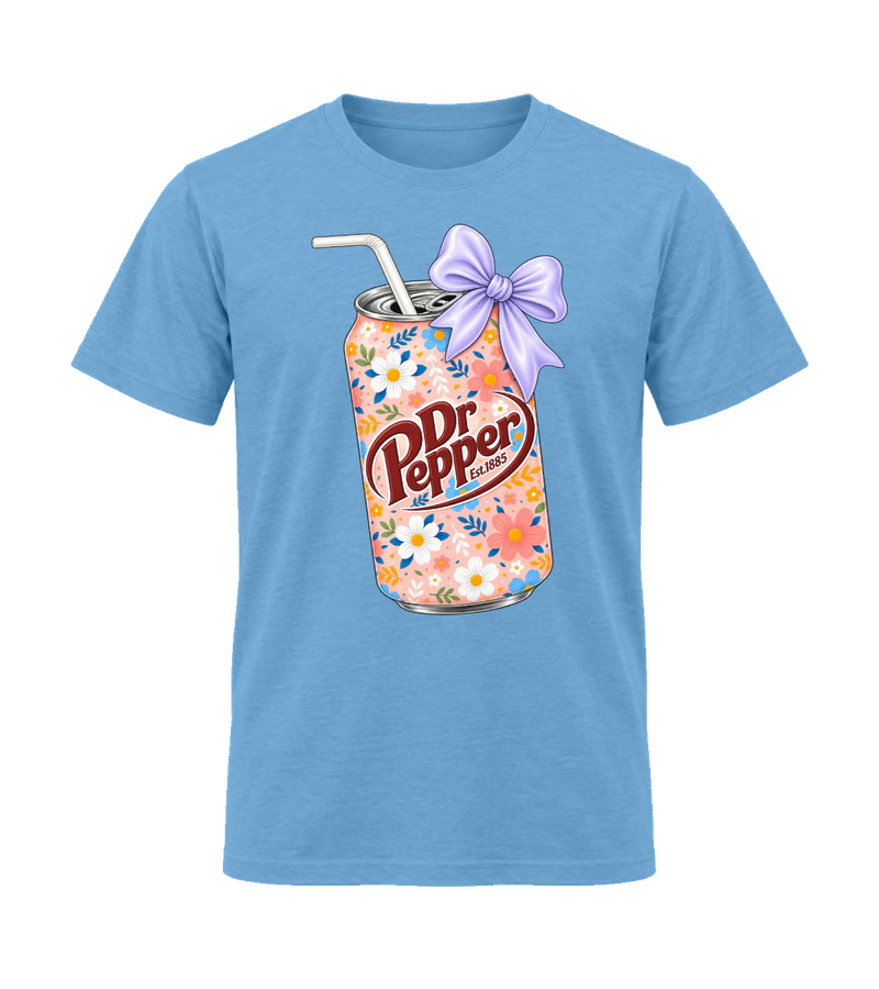 front view of Dr Pepper on Carolina Blue Gildan 64000 Softstyle Shirt