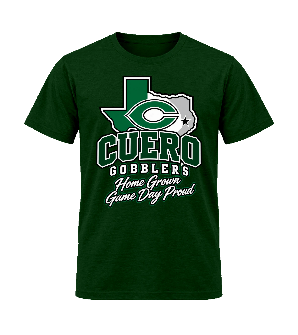 front preview of Cuero Gobblers Home Grown Game Day Proud on Forest Green T-shirt