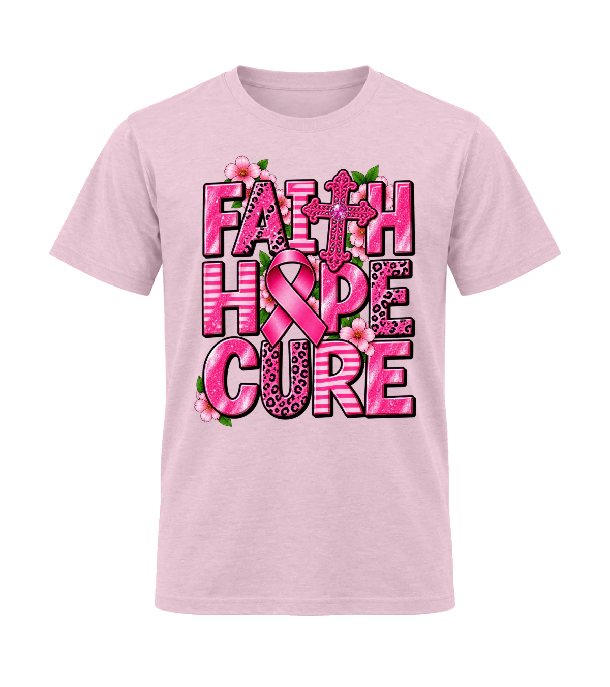 front preview of Faith, Hope, Cure on Light Pink T-shirt