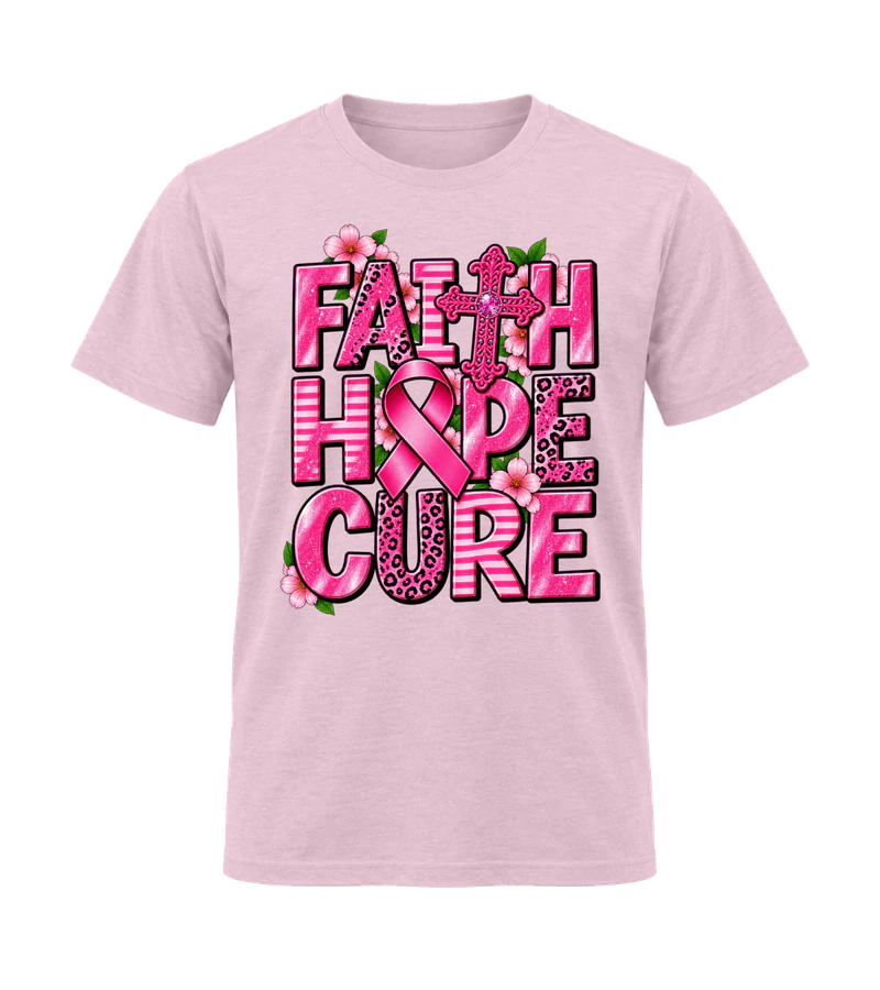 front view of Faith, Hope, Cure on Light Pink Gildan 64000 Softstyle Shirt