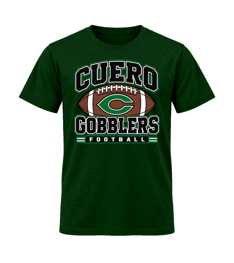 front view of Cuero Gobblers Football on Forest Green Gildan 64000 Softstyle Shirt