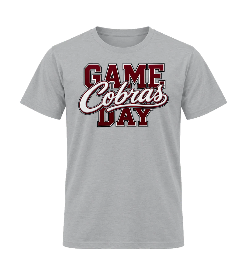 front view of Game Day Cobras on Sport Gray Gildan 64000 Softstyle Shirt