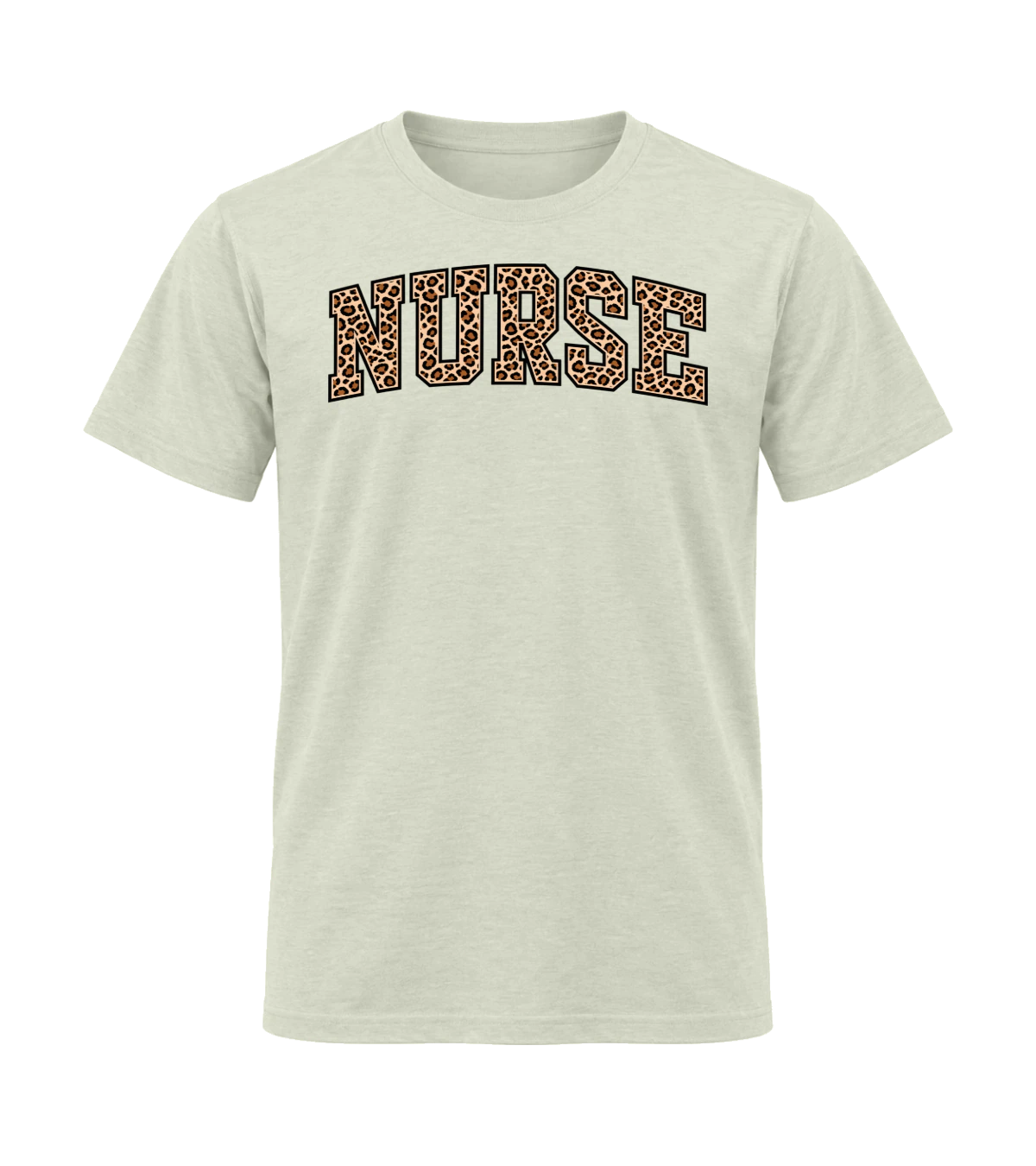 front preview of Leopard Print Nurse on Natural T-shirt