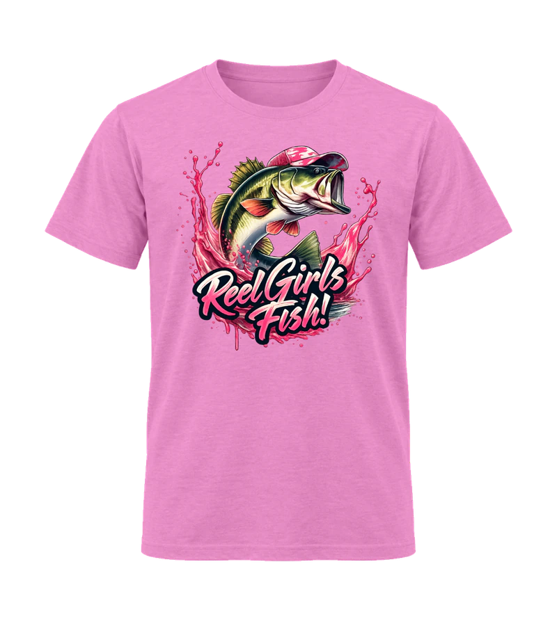 front view of Reel Girls Fish on Azalea Gildan 64000 Softstyle Shirt