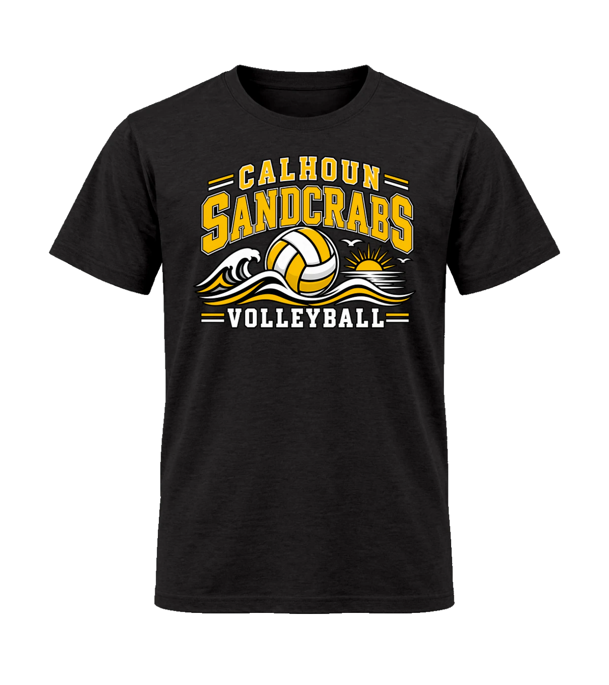front preview of Calhoun Sandcrabs Volleyball on Black T-shirt