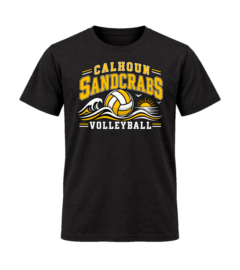 front view of Calhoun Sandcrabs Volleyball on Black Gildan 64000 Softstyle Shirt