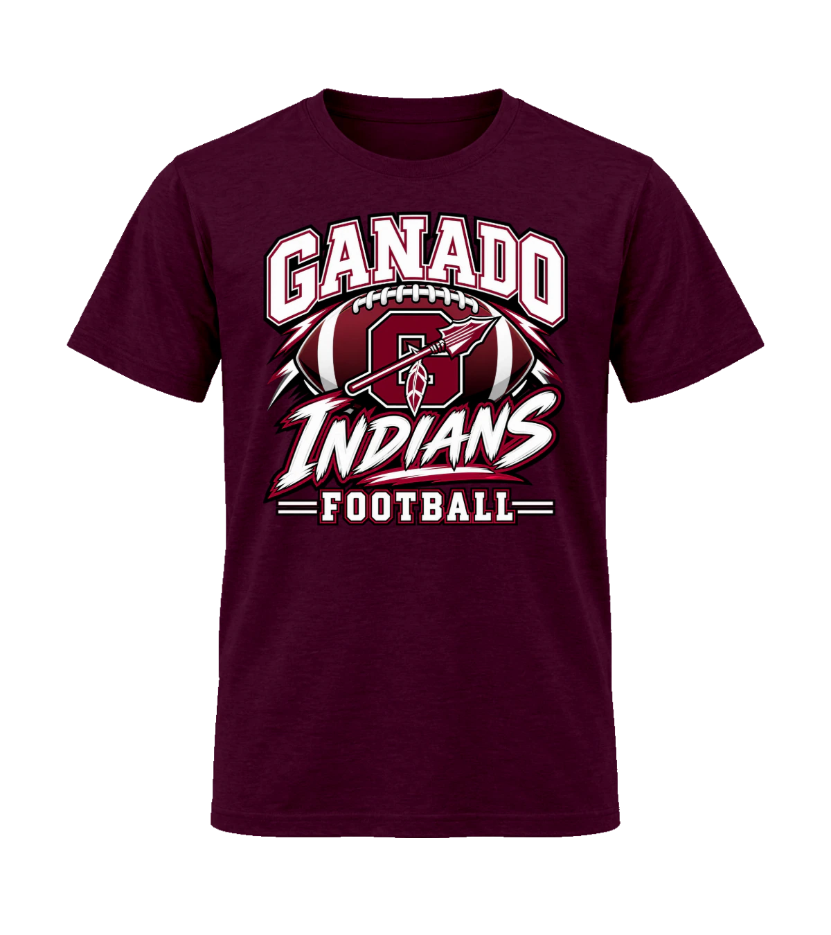 front preview of Ganado Indians Football on Maroon T-shirt
