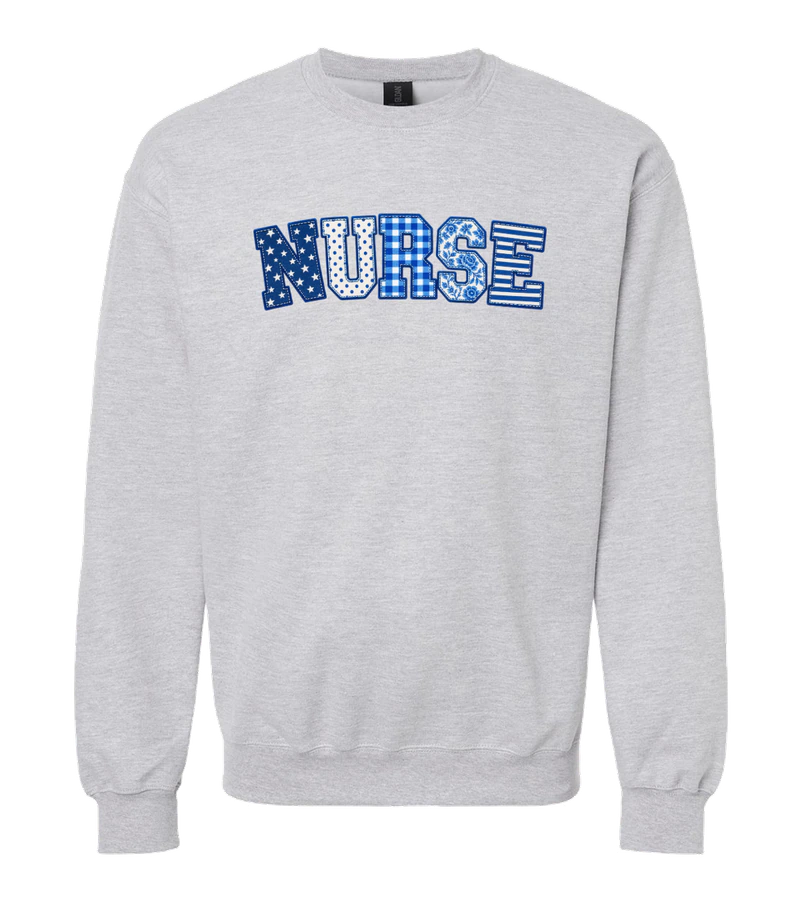 front view of Nurse Sweater on Sport Gray Gildan SF000 Softstyle Midweight Crewneck Sweatshirt