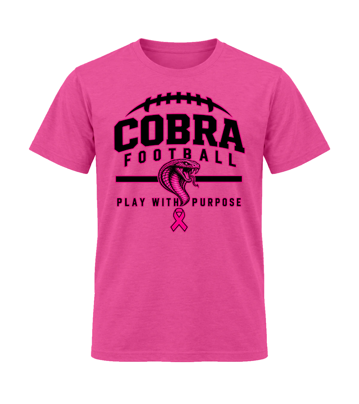 front preview of Cobra Football Play With Purpose on Heliconia T-shirt