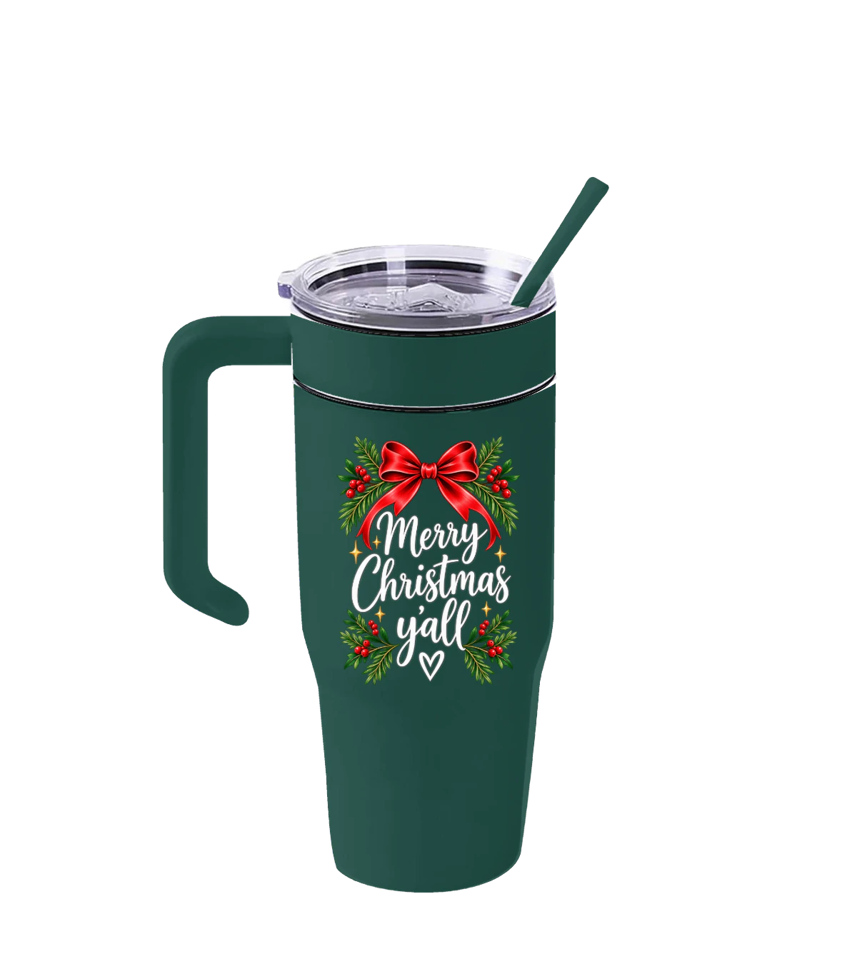 front preview of Merry Christmas Y'all Tumbler on Green 30 oz MakerTwist Tumbler