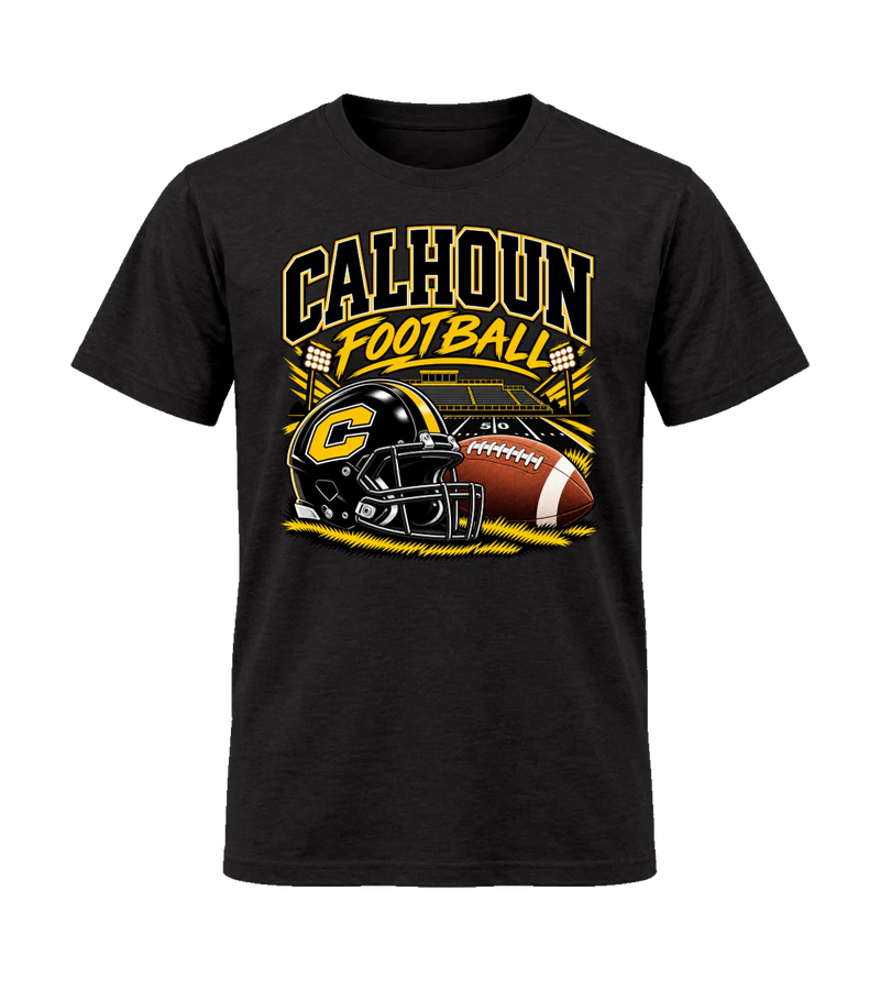 front view of Calhoun Football on Black Gildan 64000 Softstyle Shirt