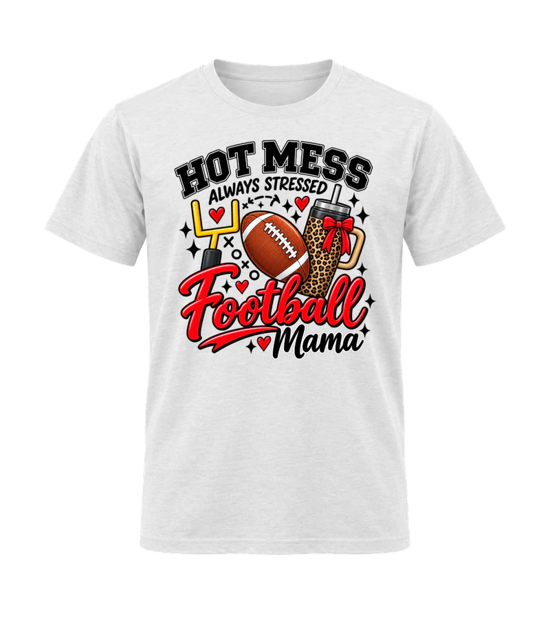 front view of Hot Mess Always Stressed on White Gildan 64000 Softstyle Shirt