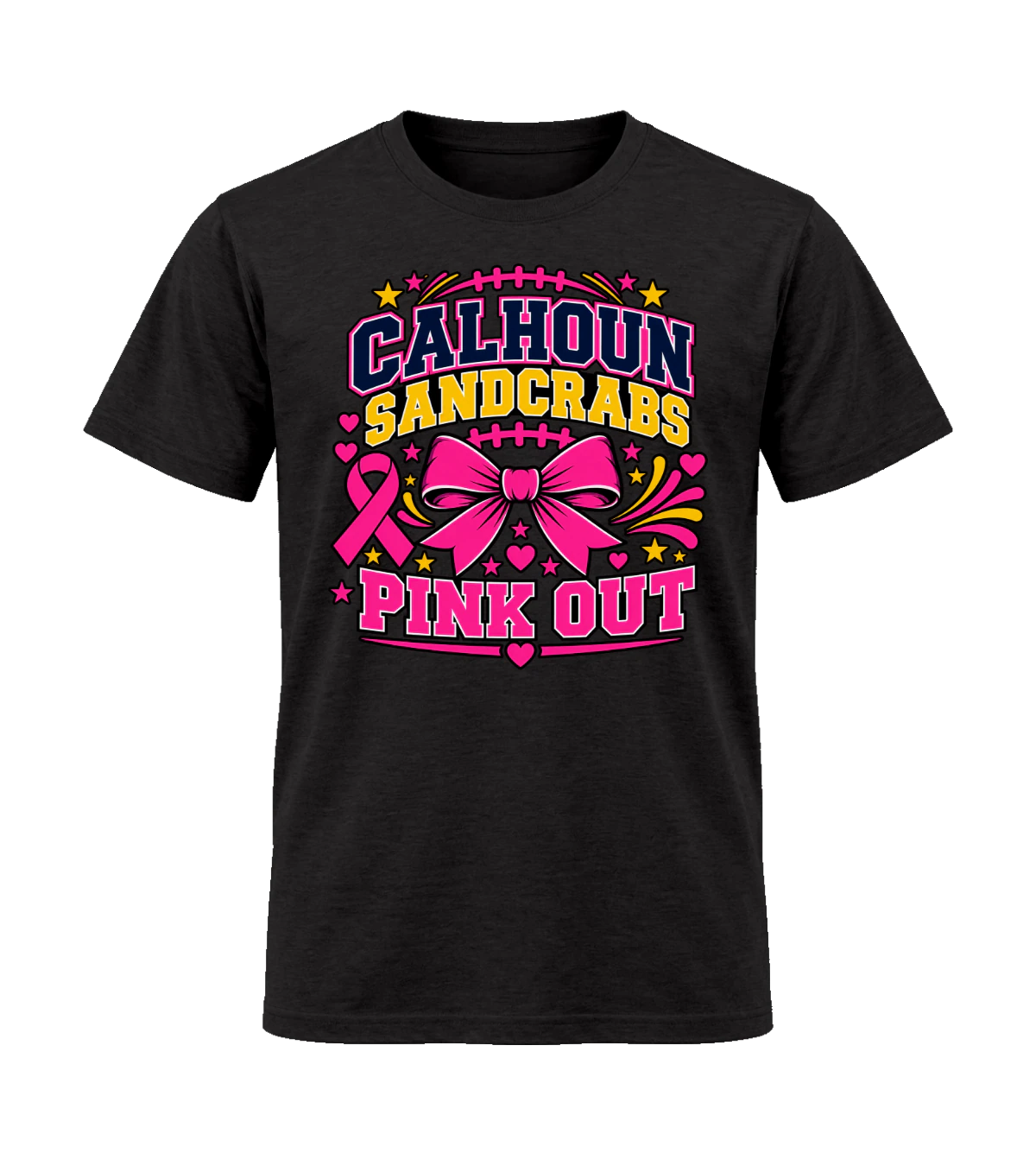 front preview of Calhoun Sandcrabs Pink Out on Black T-shirt