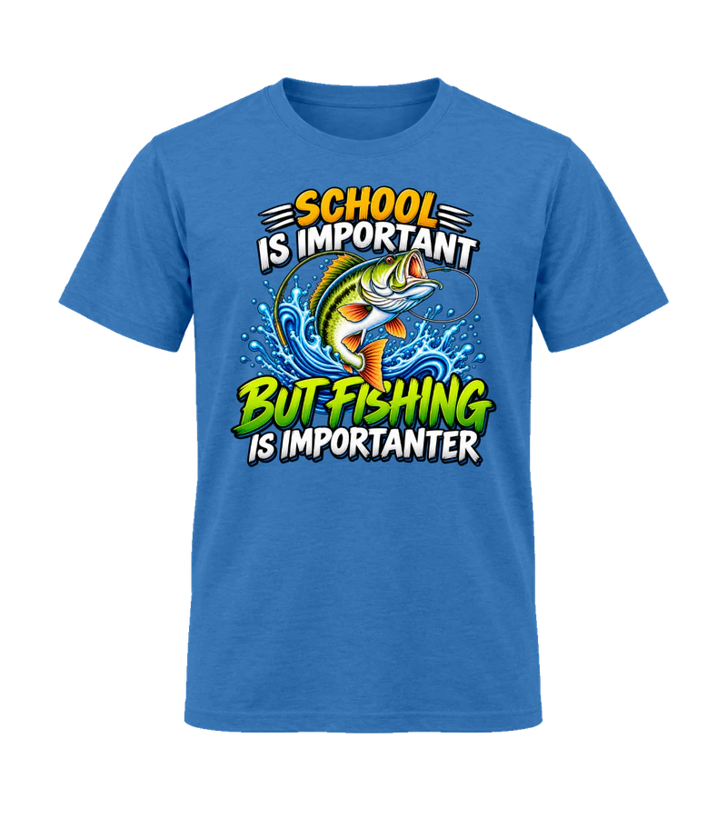 front view of School Is Important But Fishing Is Importanter on Royal Gildan 64000 Softstyle Shirt