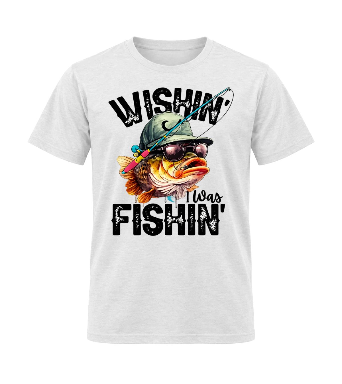 front preview of Wishin I was Fishin on White T-shirt
