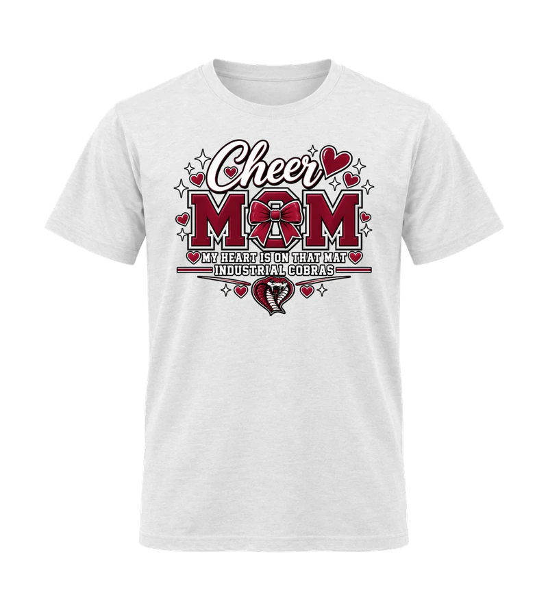 front view of Cheer Mom on White Gildan 64000 Softstyle Shirt