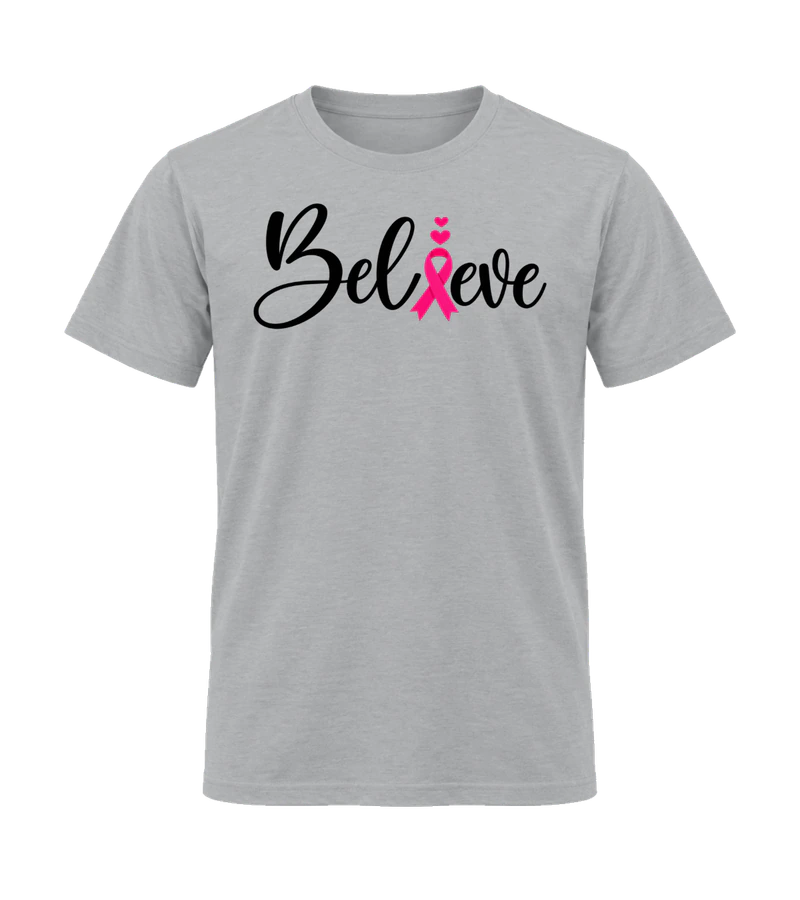 front view of Believe on Sport Gray Gildan 64000 Softstyle Shirt