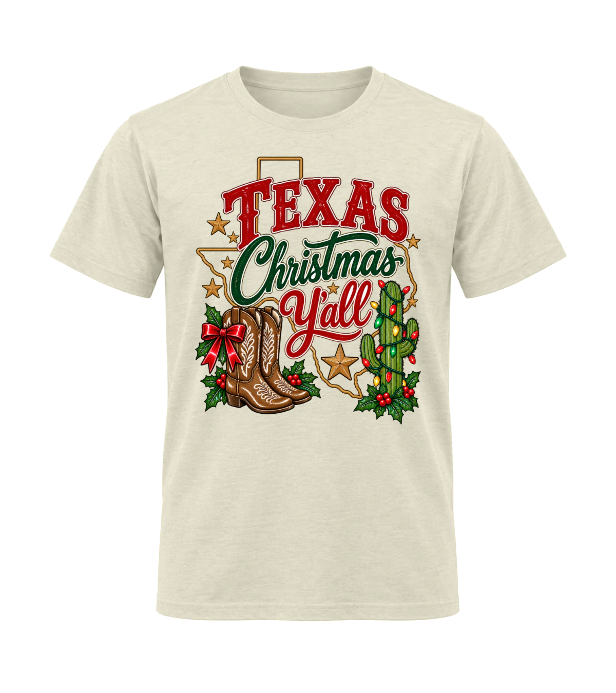 front preview of Texas Christmas Y’all on Off White T-shirt
