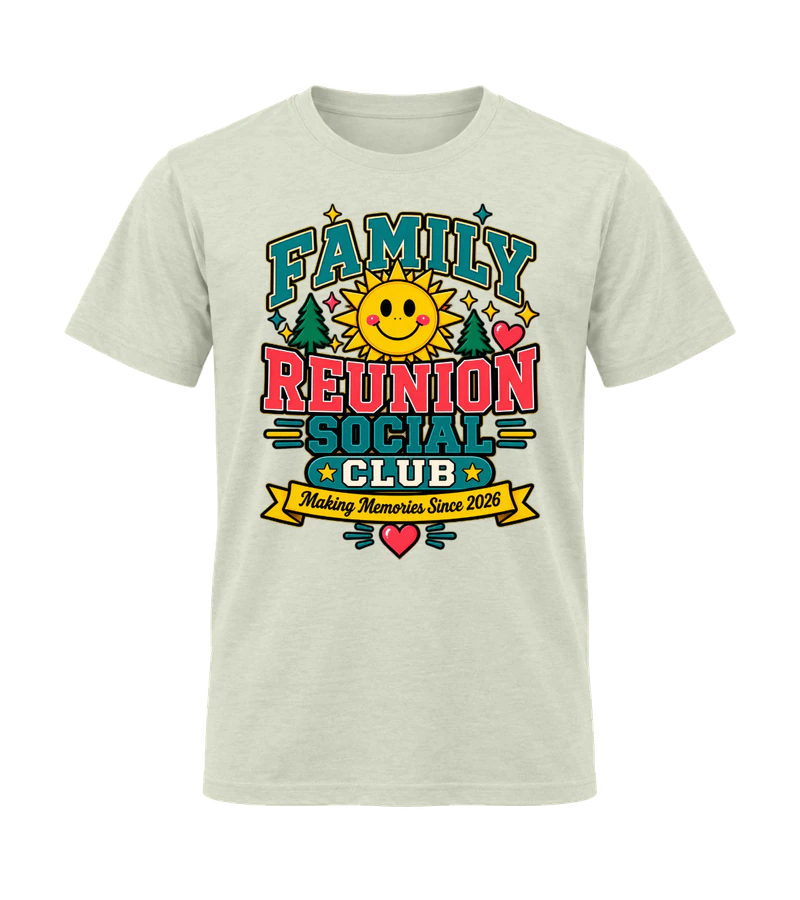 front view of Family Reunion Social Club on Natural Gildan 64000 Softstyle Shirt