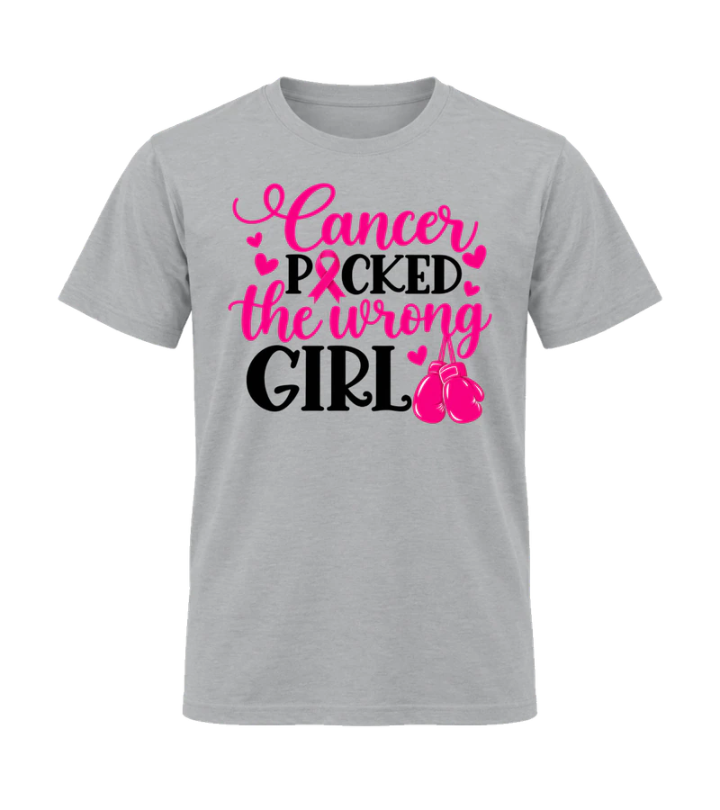 front view of Cancer Picked The Wrong Girl on Sport Gray Gildan 64000 Softstyle Shirt