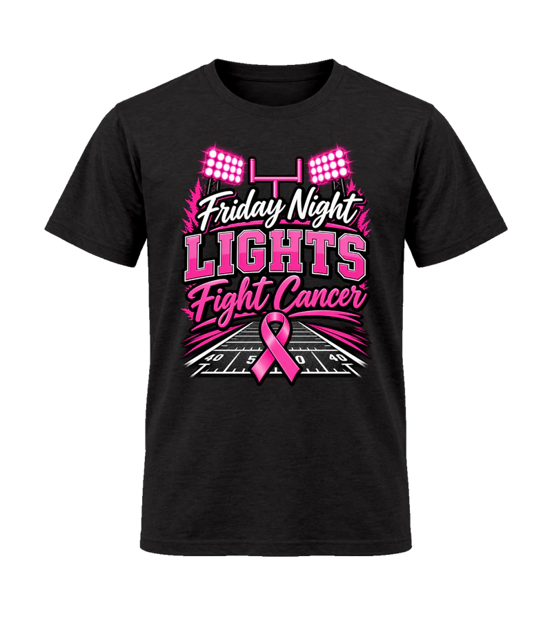 front view of Friday Night Lights Fight Cancer on Black Gildan 64000 Softstyle Shirt