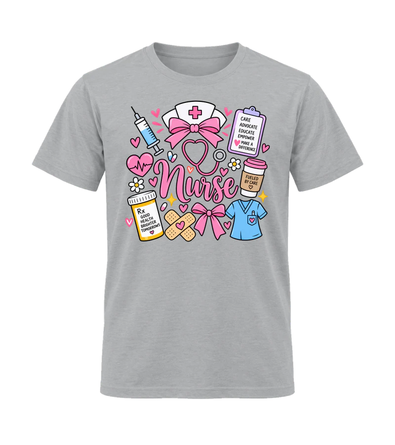 front view of Cute Nurse on Sport Gray Gildan 64000 Softstyle Shirt